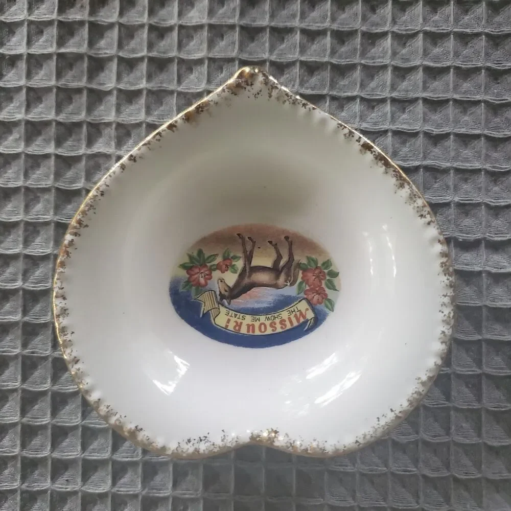 VTG Missouri Show Me State Heart Trinket Dish Ceramic Mule Souvenir Ring Tray